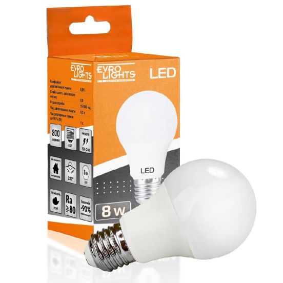 Лампа светодиодная Evro Lights 8Вт 4200К A-8-4200-27 Е27 → купить