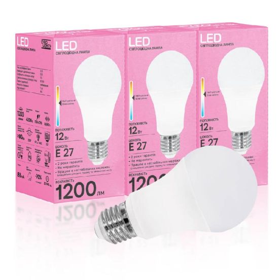 Детальніше про Набір LED лампа Evro Lights 12Вт 4200К A-12-4200-27 Е27 3шт Набір LED лампа Evro Lights 12Вт 4200К A-12-4200-27 Е27 3шт