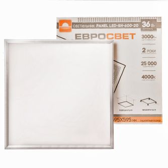 Детальніше про Світильник світлодіодна панель ЕВРОСВЕТ 36Вт PANEL LED-SH-600-20 4000K 3000Лм Світильник світлодіодна панель ЕВРОСВЕТ 36Вт PANEL LED-SH-600-20 4000K 3000Лм