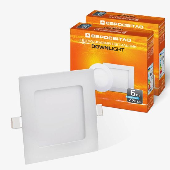 Светильник точечный врезной Євросвітло 6Вт квадрат LED-S-120-6 4200К 2 шт