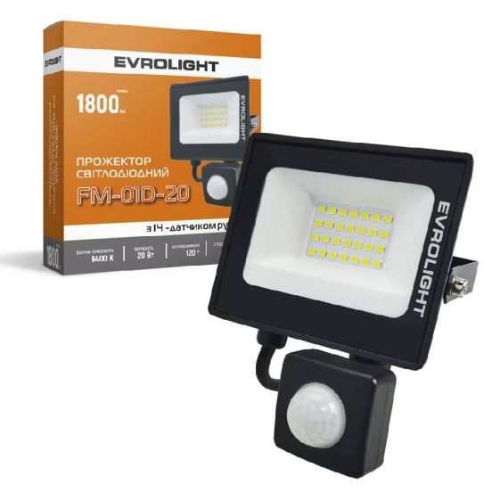 Подробнее о Прожектор светодиодный с датчиком движения EVROLIGHT FM-01D-20 20W 6400К Прожектор светодиодный с датчиком движения EVROLIGHT FM-01D-20 20W 6400К