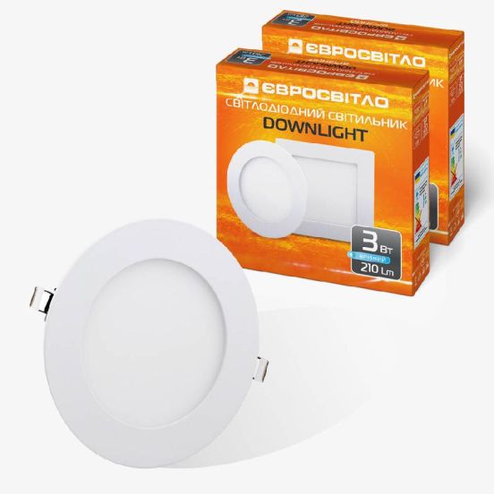 Светильник точечный врезной Євросвітло 3Вт круг LED-R-90-3 4200К 2 шт