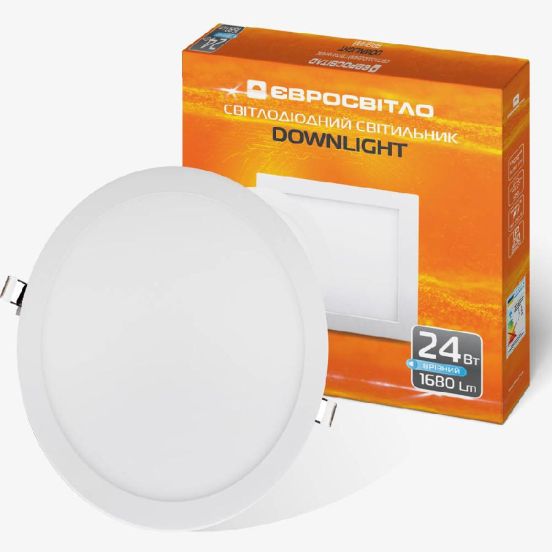 Подробнее о Светильник точечный врезной Євросвітло 24Вт круг LED-R-300-24 4200К Светильник точечный врезной Євросвітло 24Вт круг LED-R-300-24 4200К