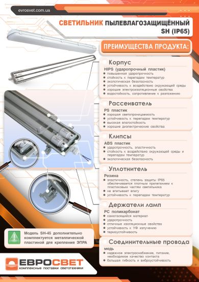 Светильник ЕВРОСВЕТ LED-SH-40 2*1200 IP65 с лампами 18Вт 4000К и предохранителем PULS-10, фото 4