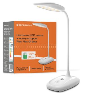 Детальніше про Настільна LED лампа з акумулятором Євросвітло Ridy Flex-01 біла Настільна LED лампа з акумулятором Євросвітло Ridy Flex-01 біла