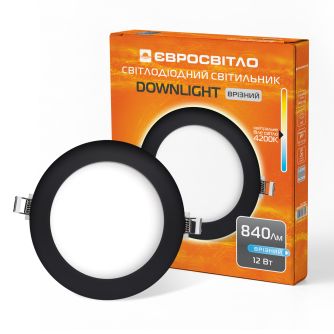 Детальніше про Світильник точковий врізний Євросвітло 12Вт коло LED-R-170-12 4200К чорний Світильник точковий врізний Євросвітло 12Вт коло LED-R-170-12 4200К чорний