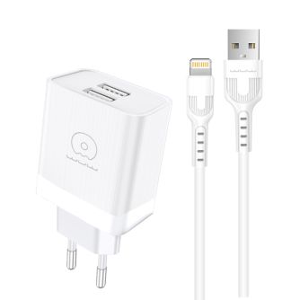 Сетевое зарядное устройство 2USB 5V/2.4А White (Lightning в подарок)