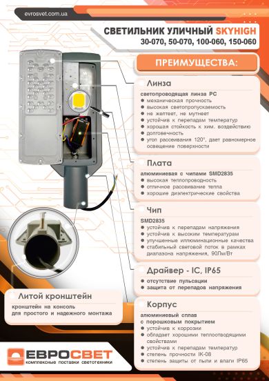 Світильник вуличний консольний Євросвітло 30Вт 6400К SKYHIGH-30-070, фото 3