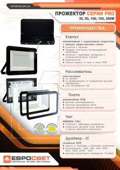 Прожектор світлодіодний ЕВРОСВЕТ 150Вт 6400К EV-150-504 PRO 13500Лм, фото 4