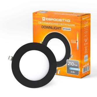 Світильник точковий врізний Євросвітло 3Вт коло LED-R-90-3 4200К чорний