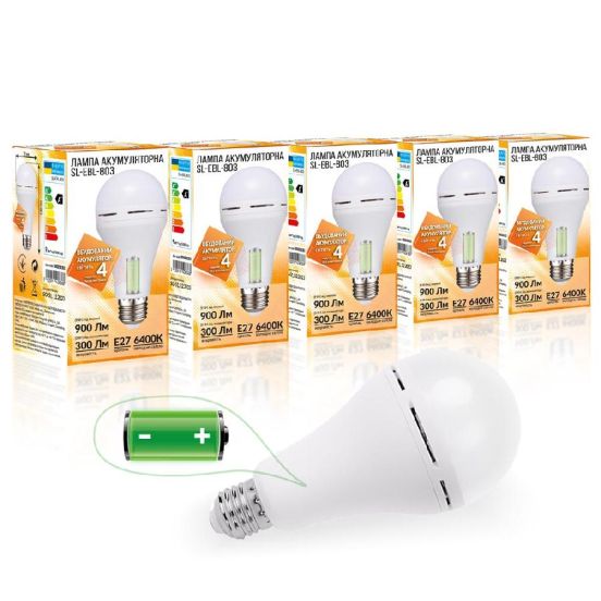 Набор лампа на аккумуляторе Е27 LED SL-EBL-803 АС9W DC3W 6400К 5шт