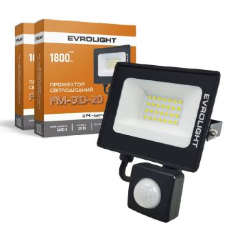 Набір прожектор світлодіодний з датчиком руху EVROLIGHT FM-01D-20 20W 6400К 2шт