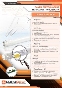 Лампа светодиодная трубчатая ЕВРОСВЕТ 9Вт 6400K L-600-6400-13 T8 G13, фото 3