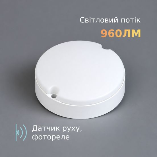 Светильник с датчиком движения LED накладной Євросвітло круг CL-RS-R1 IP65 12 Вт 6400К, фото 5
