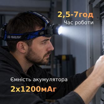 Ліхтарик налобний акумуляторний CATA LED CT-9123, фото 3