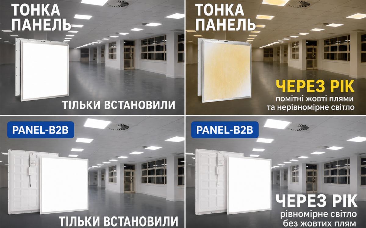 Порівняння тонкої LED-панелі та PANEL-B2B після тривалої експлуатації